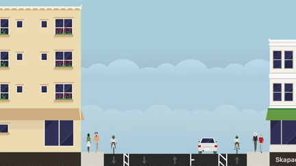 Illustration som visar ett tvärsnitt av gatan.