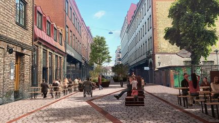 Illustration som visar gestaltningen av den permanenta gågatan på Tredje Långgatan