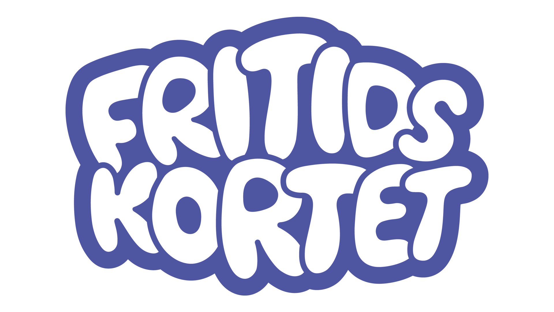 Fritidskortets logotyp. Texten Fritidskortet i vitt med blålila kontur.