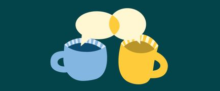 Illustration av två koppar och två pratbubblor.