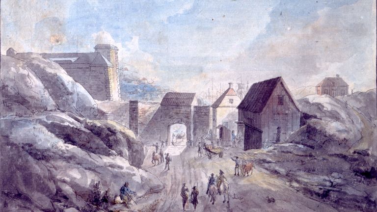 Bild av porten in till fästningen Carolus Rex