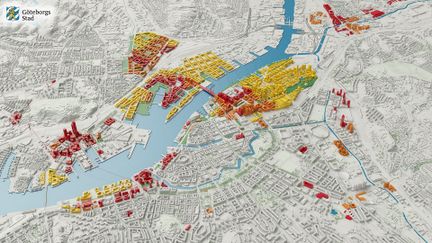 Karta som med färgmarkerade områden som visar när när i tiden bebyggelsen är planerad att vara klar.