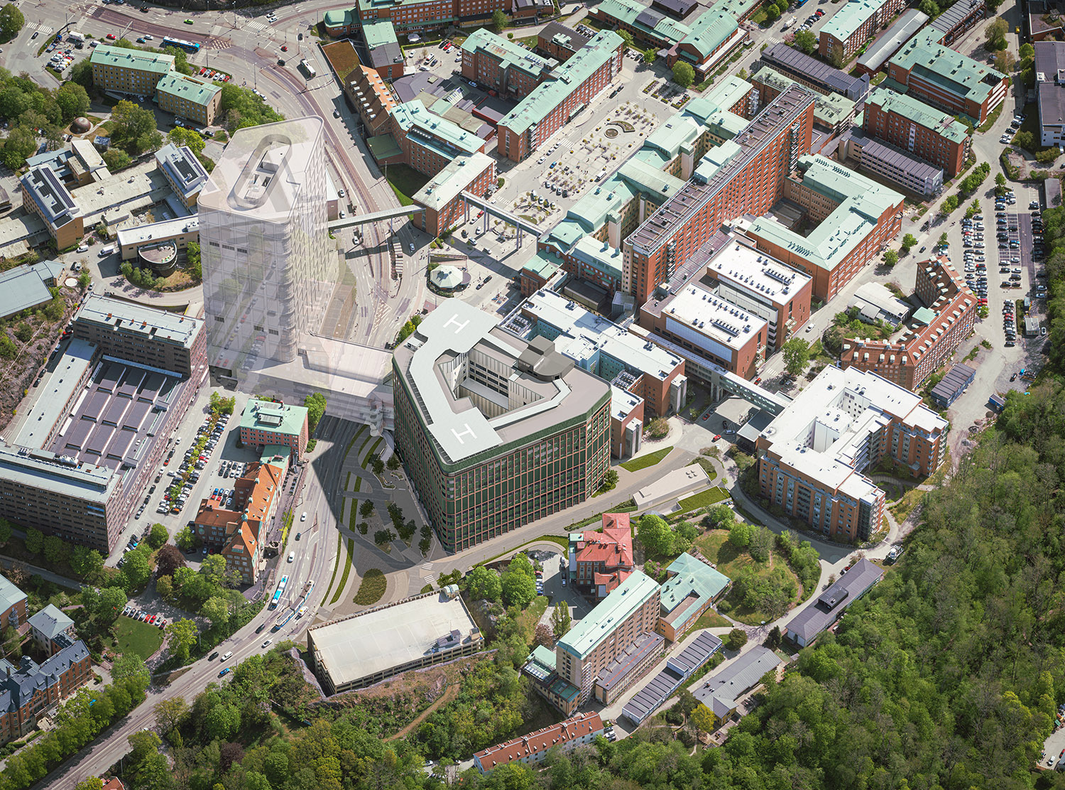 Den nya byggnaden sett fr&aring;n luften