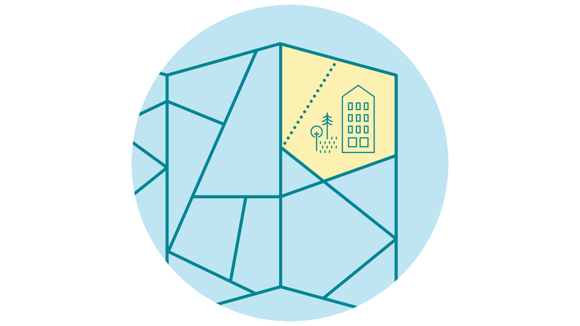 Illustration som visar ett område på en karta där man ska bilda en fastighet