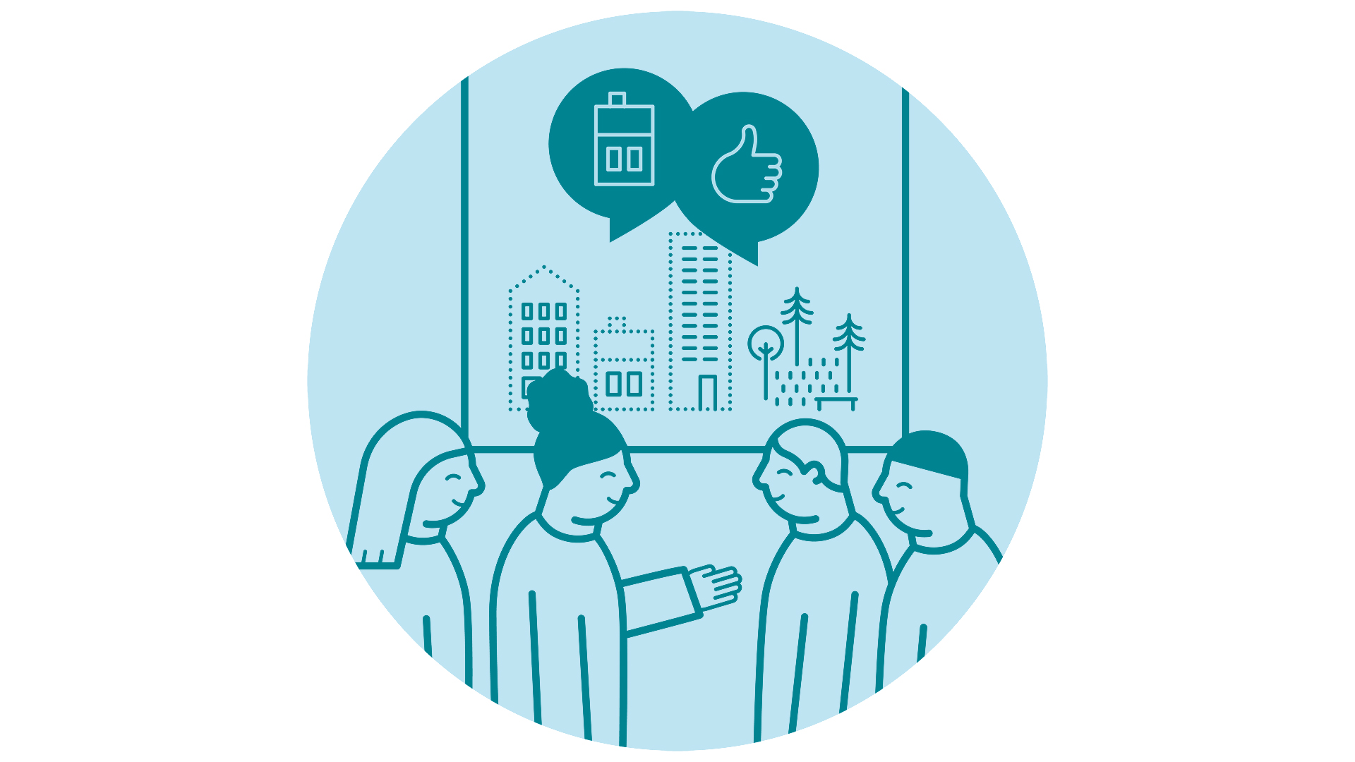 Illustration som visar flera personer som vill lämna synpunkter vid granskningsperiod