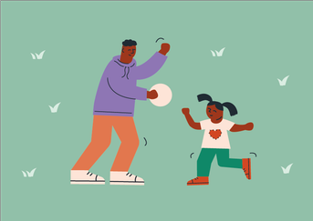 Illustration som visar en vuxen och ett barn som leker med en boll