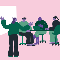 Illustration på människor som sitter i ett möte