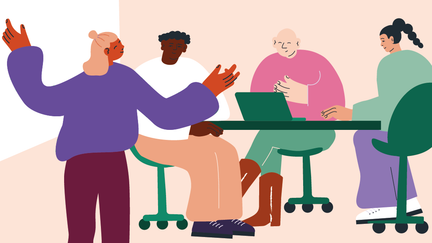 Illustration på människor som sitter i ett möte