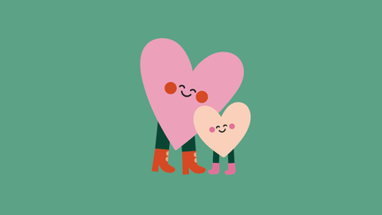 Illustration som visar två hjärtan som lutar sig mot varandra