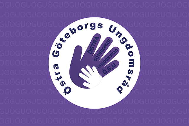 ÖGUs illustration. En hand med med texten Östra Göteborgs Ungdomsråd.