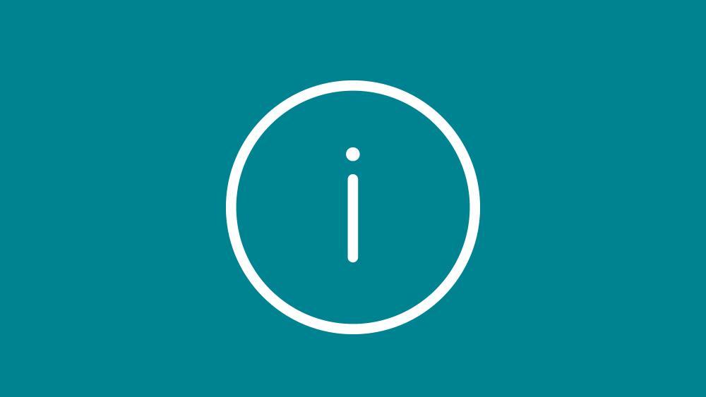 En blå färgplatta med en ikon med bokstaven i, som står för information.