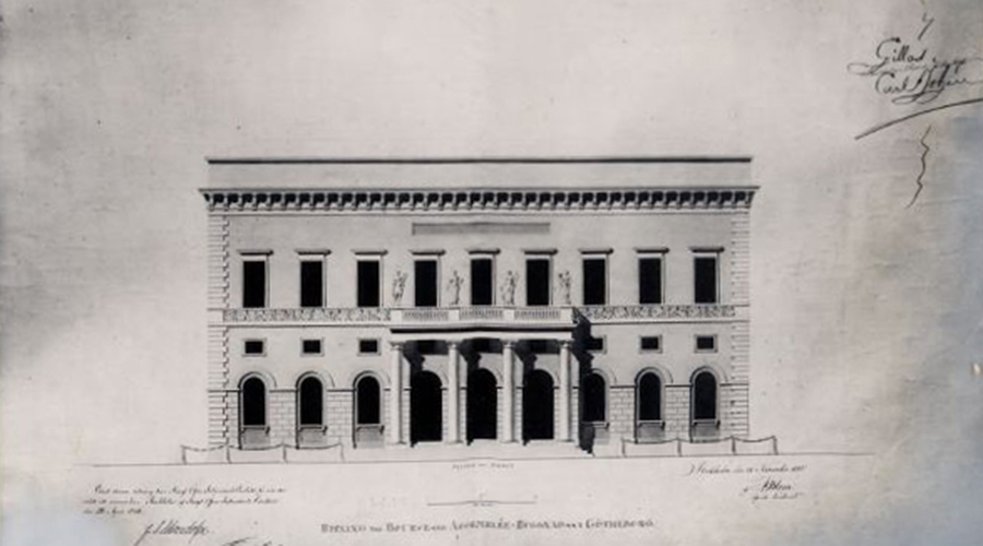 Förslag till börsbyggnad av Fredrik Blom 1828.