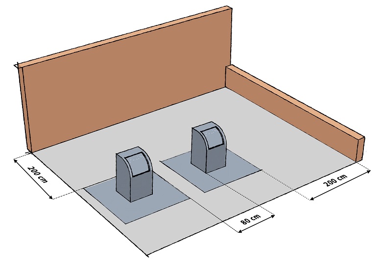 Principskiss för helt nedgrävda markbehållares placering, med mått
