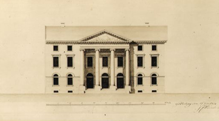 Förslag till börsbyggnad av Justus Weinberg 1825.