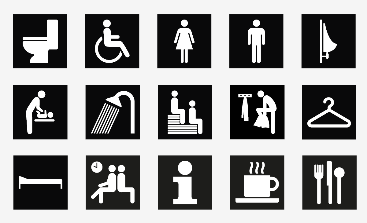 Exempel på piktogram enligt svensk standard.