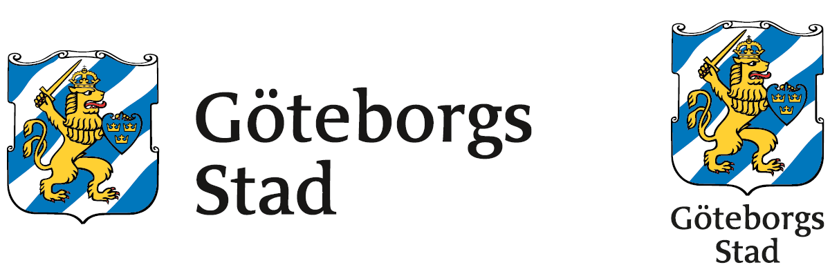 Göteborgs Stads logotyp i liggande och stående version med svart ordbild.
