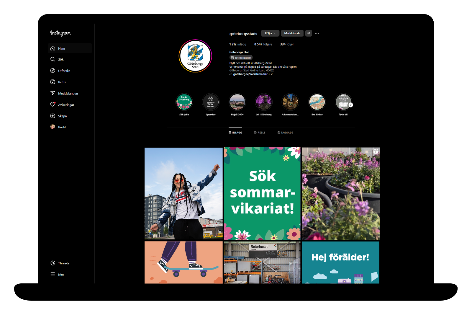 Exempel på hur profilbild, omslagsbild och inlägg ser ut på Linkedin.