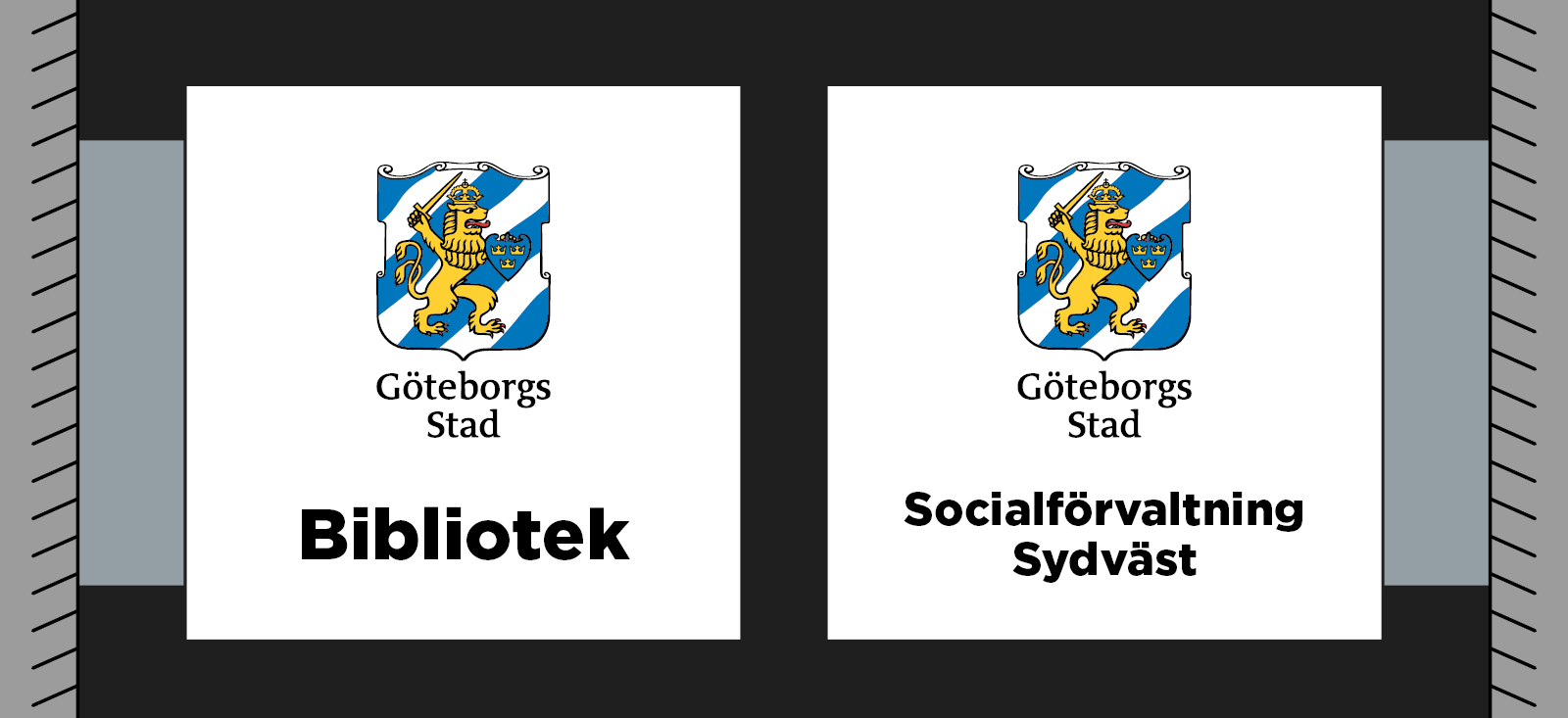 Exempel på flaggskyltar med verksamhetsnamn.