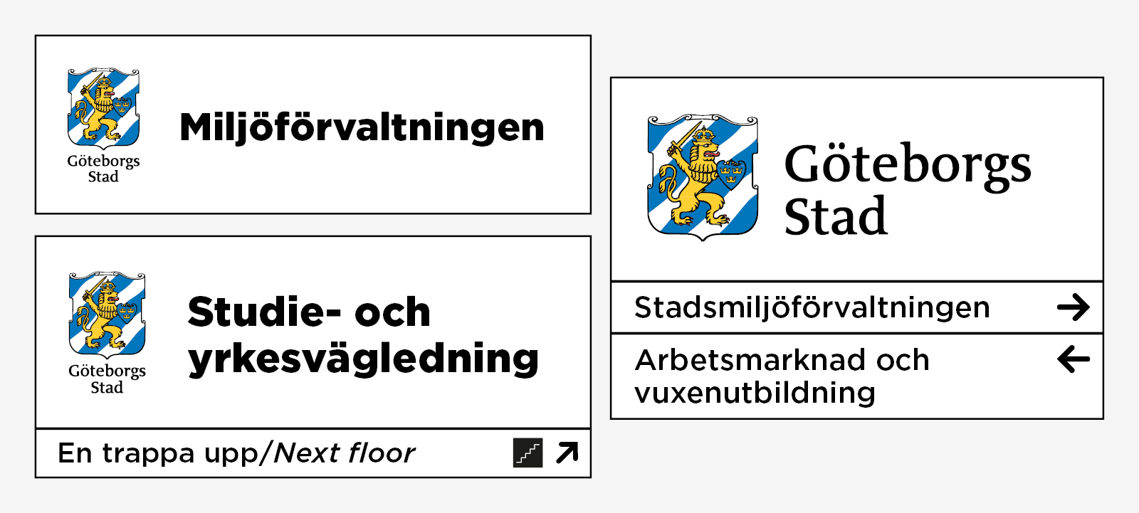 Exempel på skylt med verksamhetsnamn inomhus.