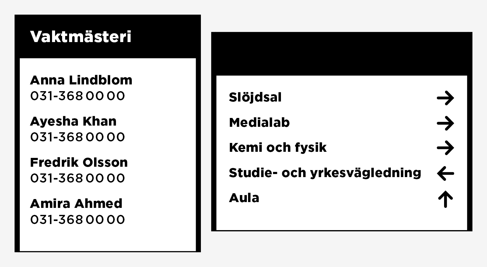 Exempel på skyltar med namn som du kan skriva ut själv.