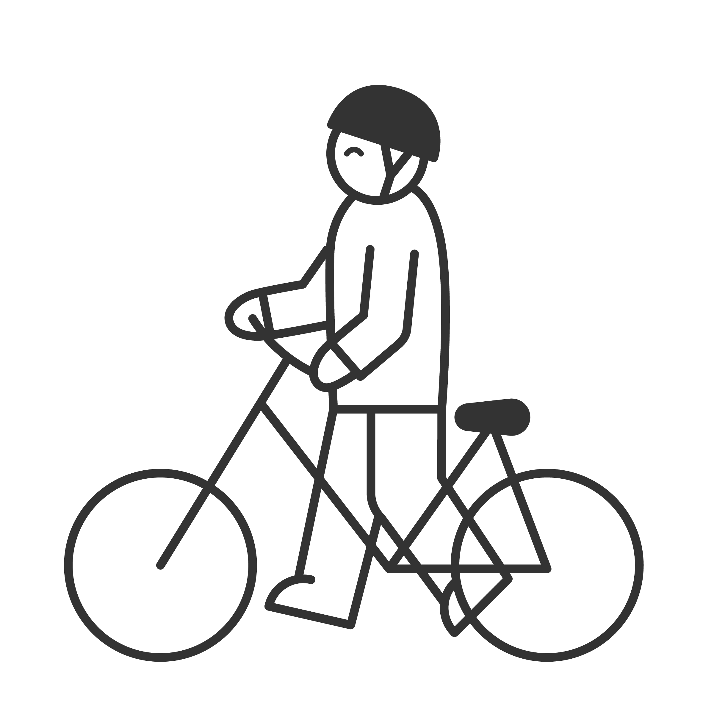 Icon of person walking a bike wearing a helmet